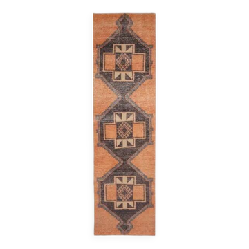 Vintage Turkish Hand-Knotted Wool Cotton Orange Runner Rug 96x348