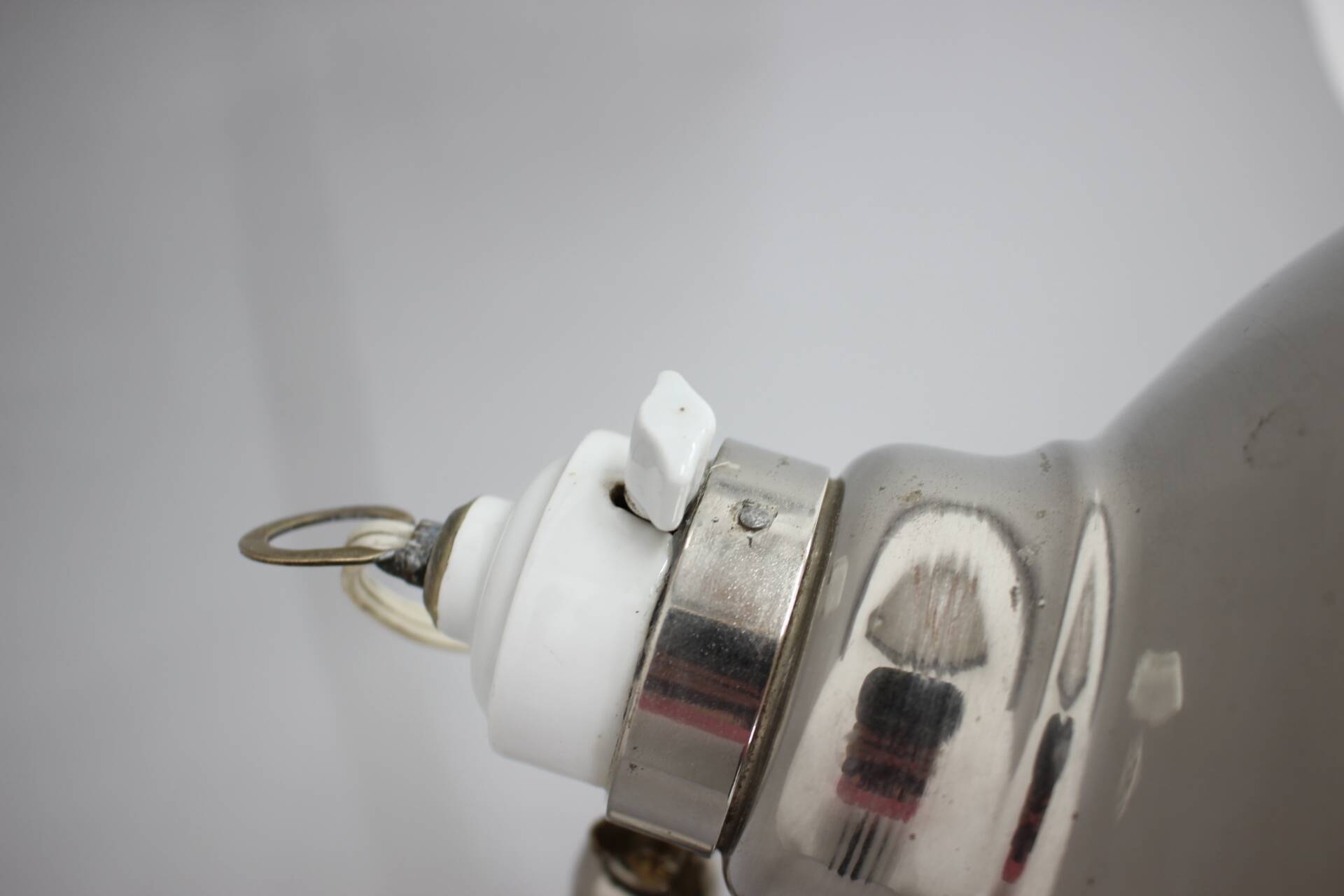 1950s Industrial Chrome & Wood Table Lamp with Ceramic Switch, Czechoslovakia