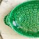 large bowl / dish in green Digoin slip, bamboo style, 50s-60s