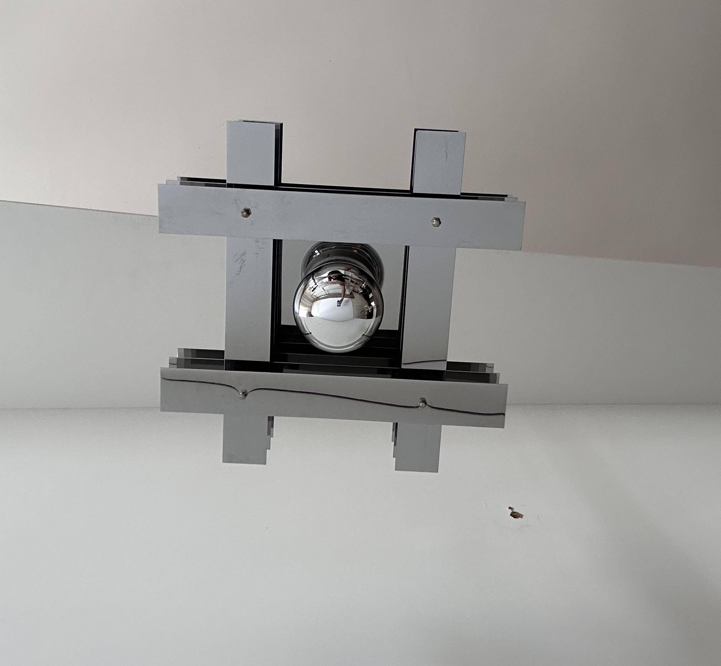 Vintage geometric pendant light, chrome metal, France 1960s