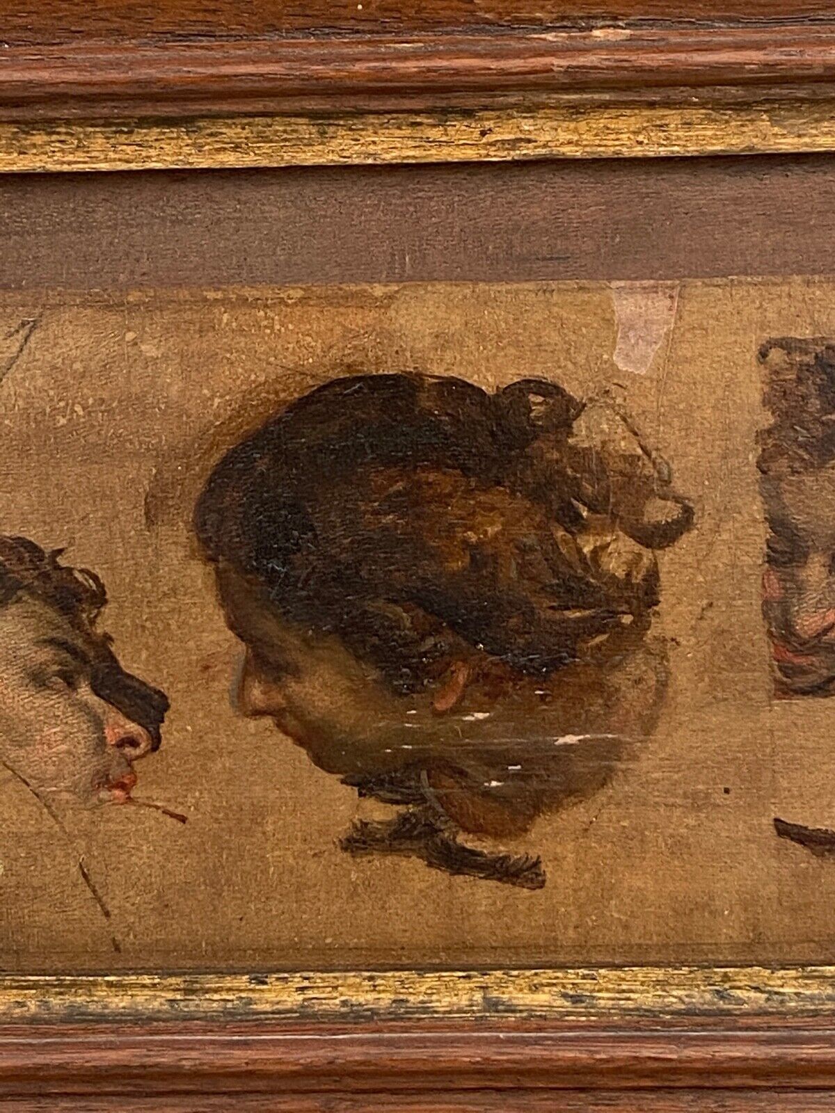 Oil on panel woman 3 faces in profile nineteenth frame wood e. jacob