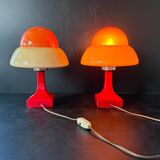 Paire Lampes Vintage Rétro Futuriste OVNI Verre Et Céramique 1970