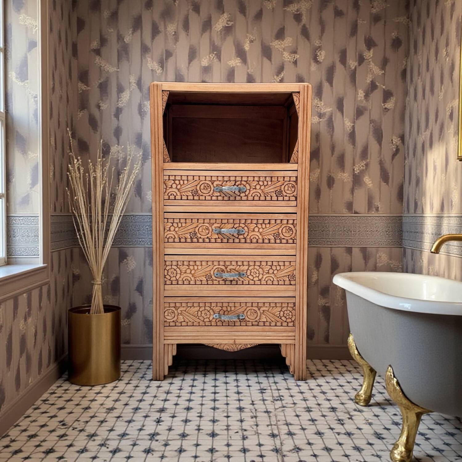 Commode haute art déco bois brut 1930