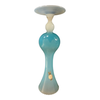 Vase opaline bleu et blanc