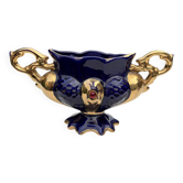 Vase urne jardinière bleu cobalt plaqué or vintage Italie