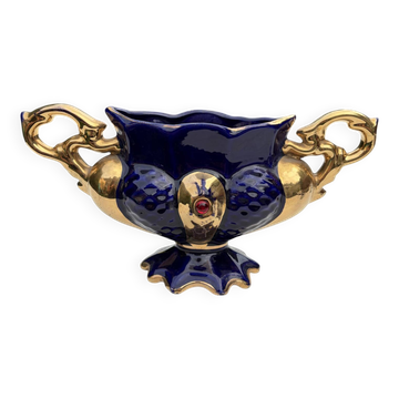 Cobalt blue vase urn planter gold-plated vintage Italy