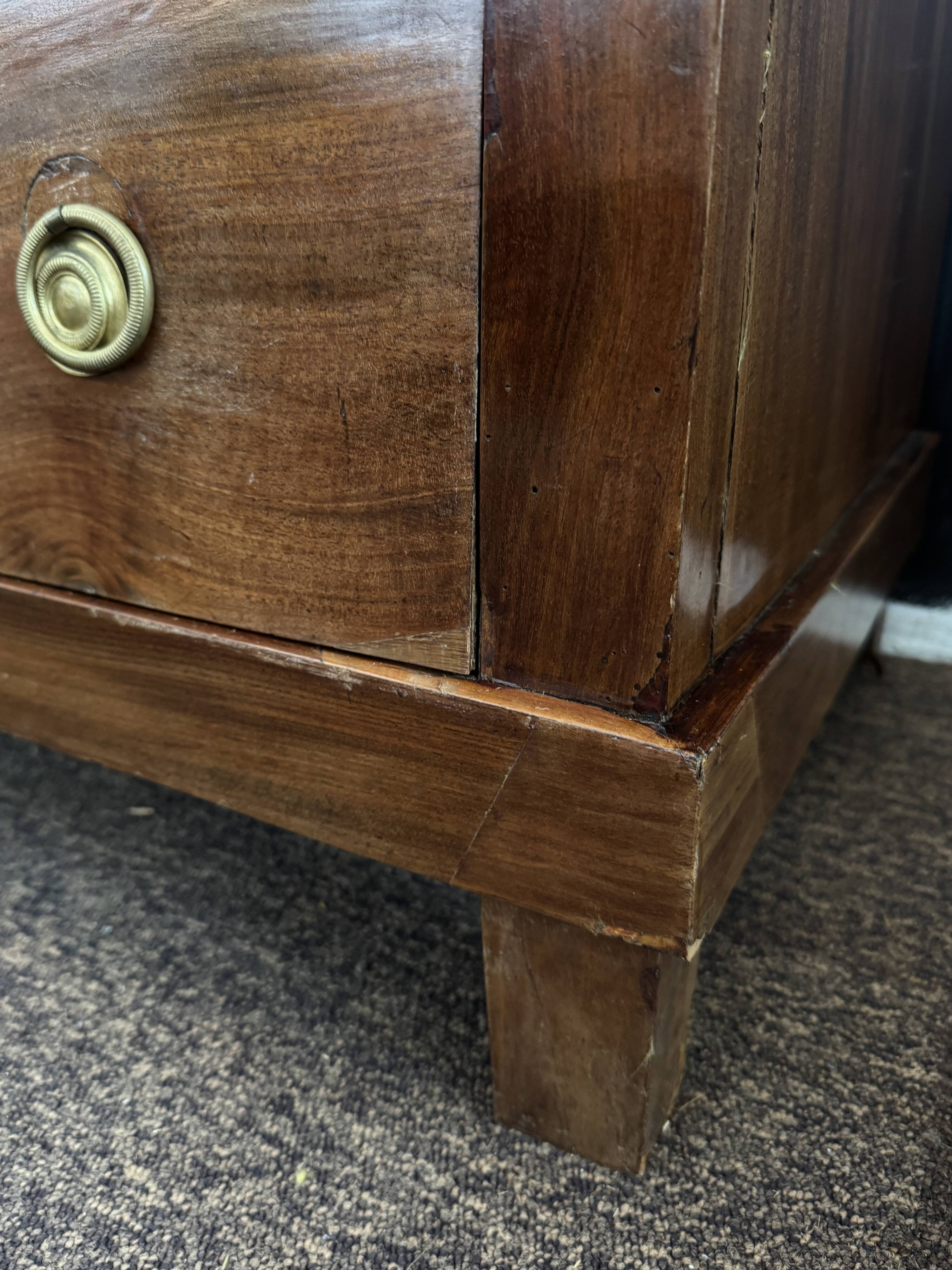 Empire style chest of drawers with 3 drawers and marble top - solid mahogany