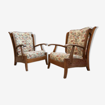 Pair of oak armchairs 60s