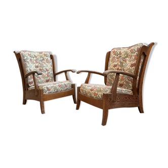 Pair of oak armchairs 60s