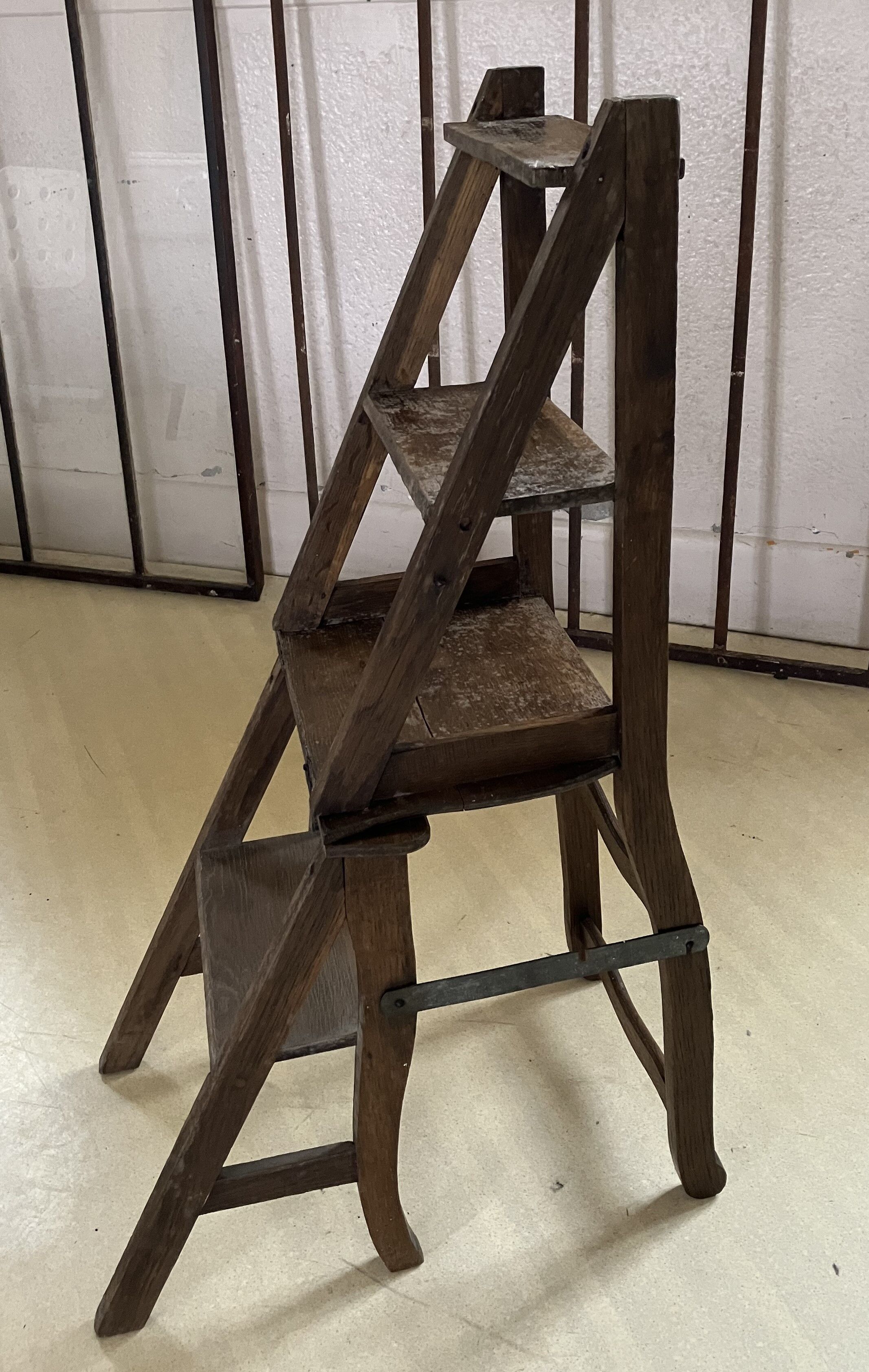 Old wooden library stepladder chair