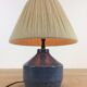 Blue ceramic lamp foot and white wool lampshade