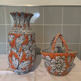 Ceramic vase and basket set