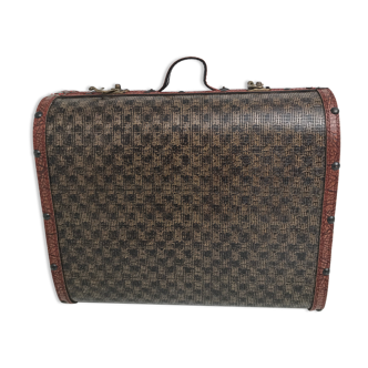 Valise en bois cuir et métal années 60