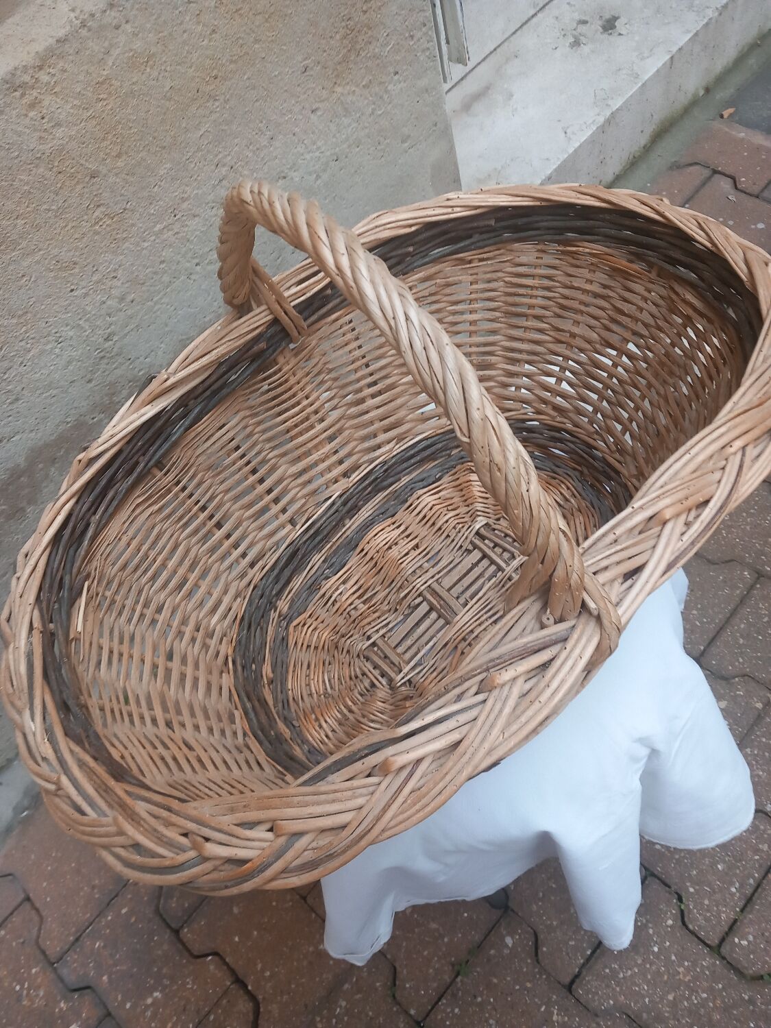 Oval basket woven wicker and hazel