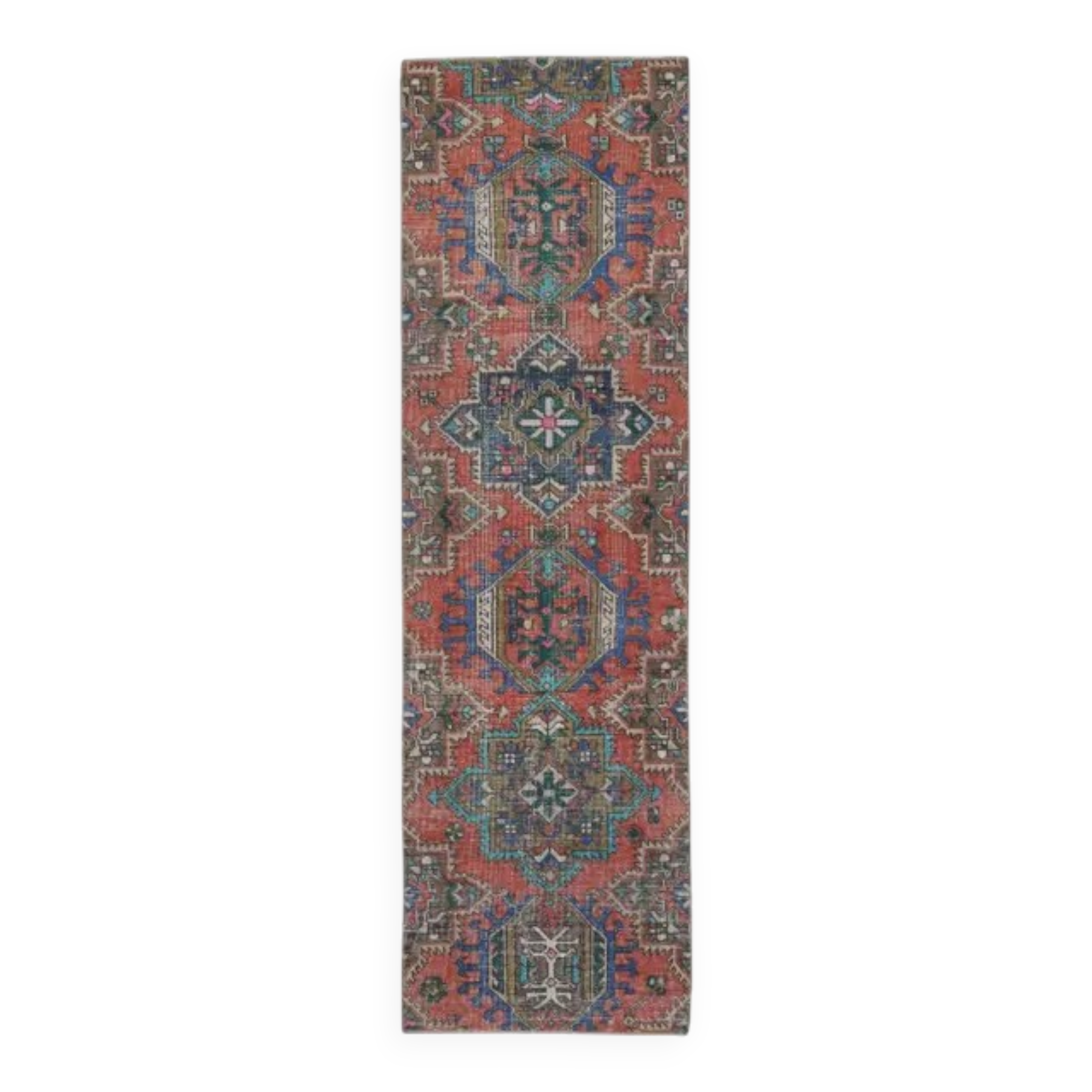 Vintage Turkish Oushak Handmade Cotton Pink Wool Runner 74x260