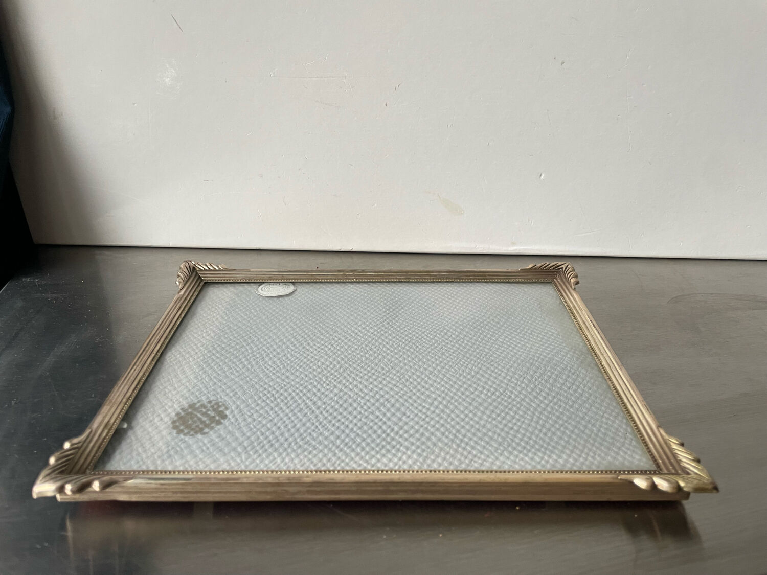 Art deco metal silver frame brass 21.5 cm x 16.5 cm convex glass