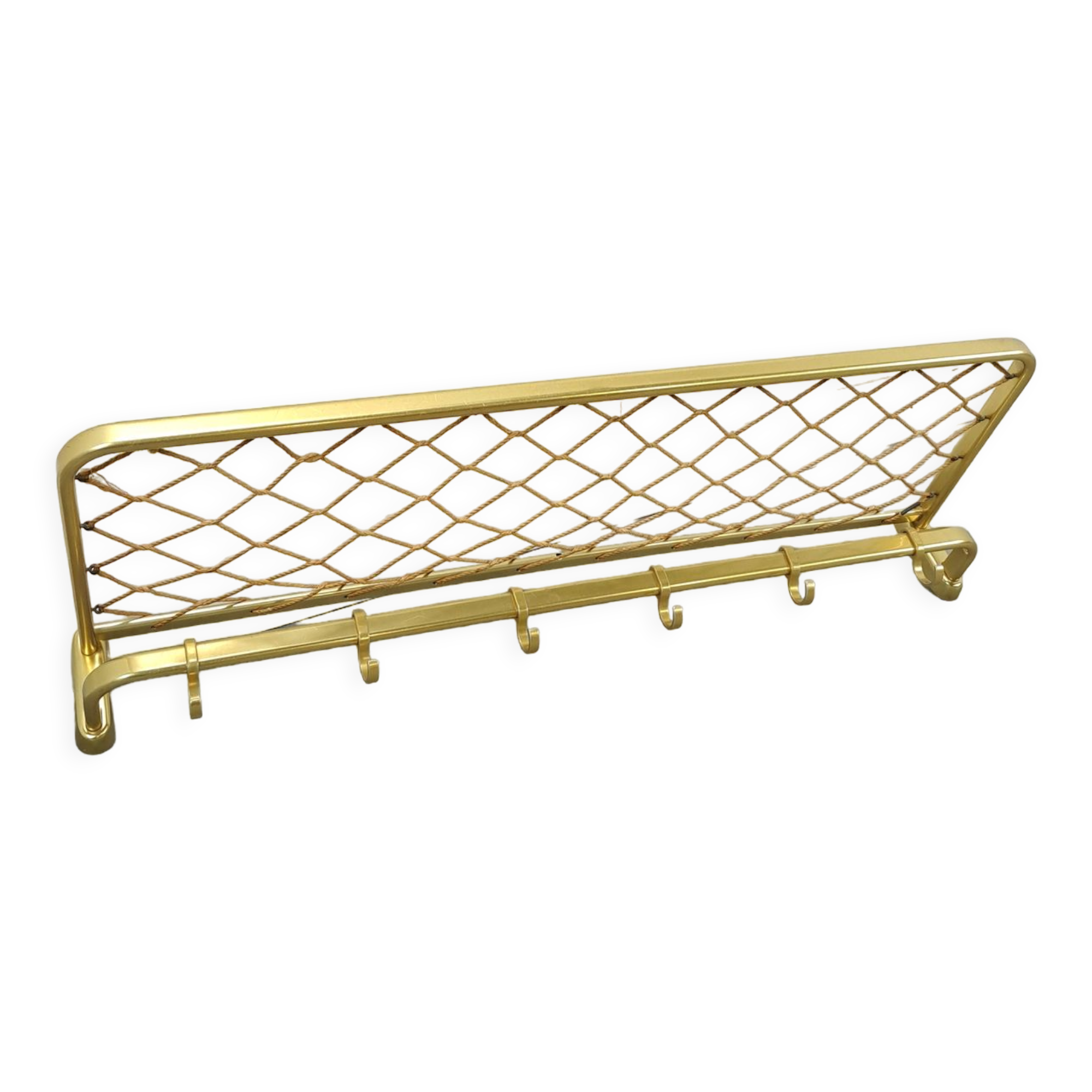 Gold wide wall coat rack with rope vintage