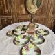 Set of eight flat dessert plates in barbotine earthenware with grape decoration – circa 1900.