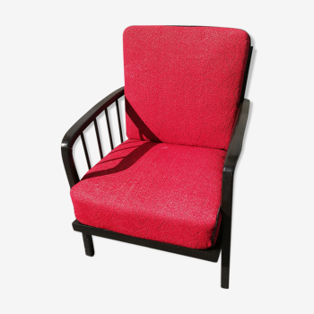 Fauteuil années 50 tissu rouge