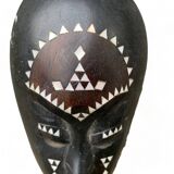Africa mask in shell wood inlaid Ivory Coast Baoulé African art 1989 old vintage