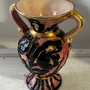 Vintage Vallauris vase amphora with relief floral decoration.