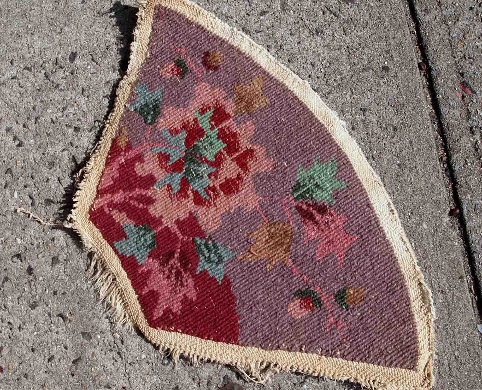 Antique Chinese carpet Art Deco handmade 30cm x 53cm 1920s