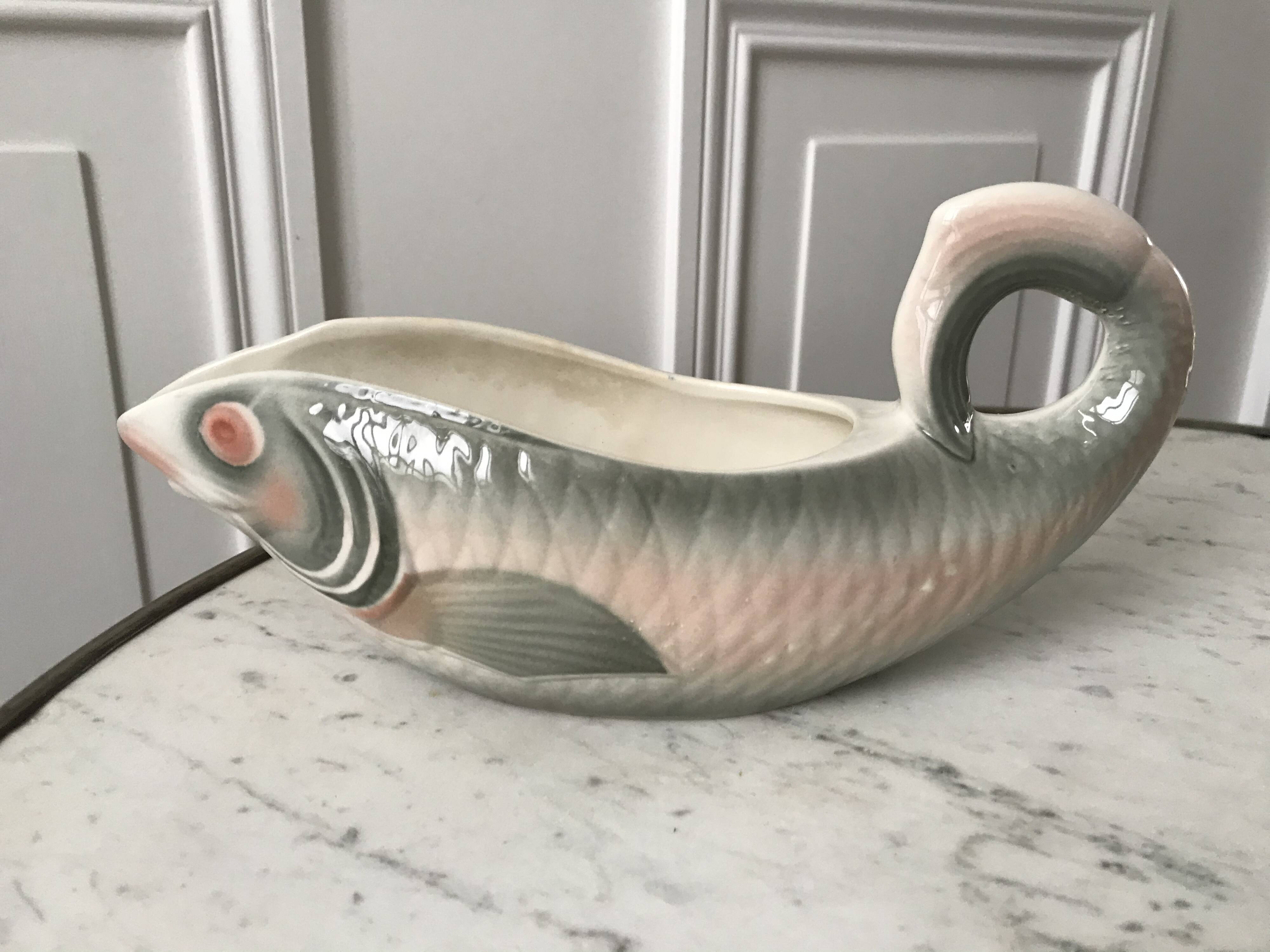 Fish gravy boat in slip digoin sarreguemines 50s