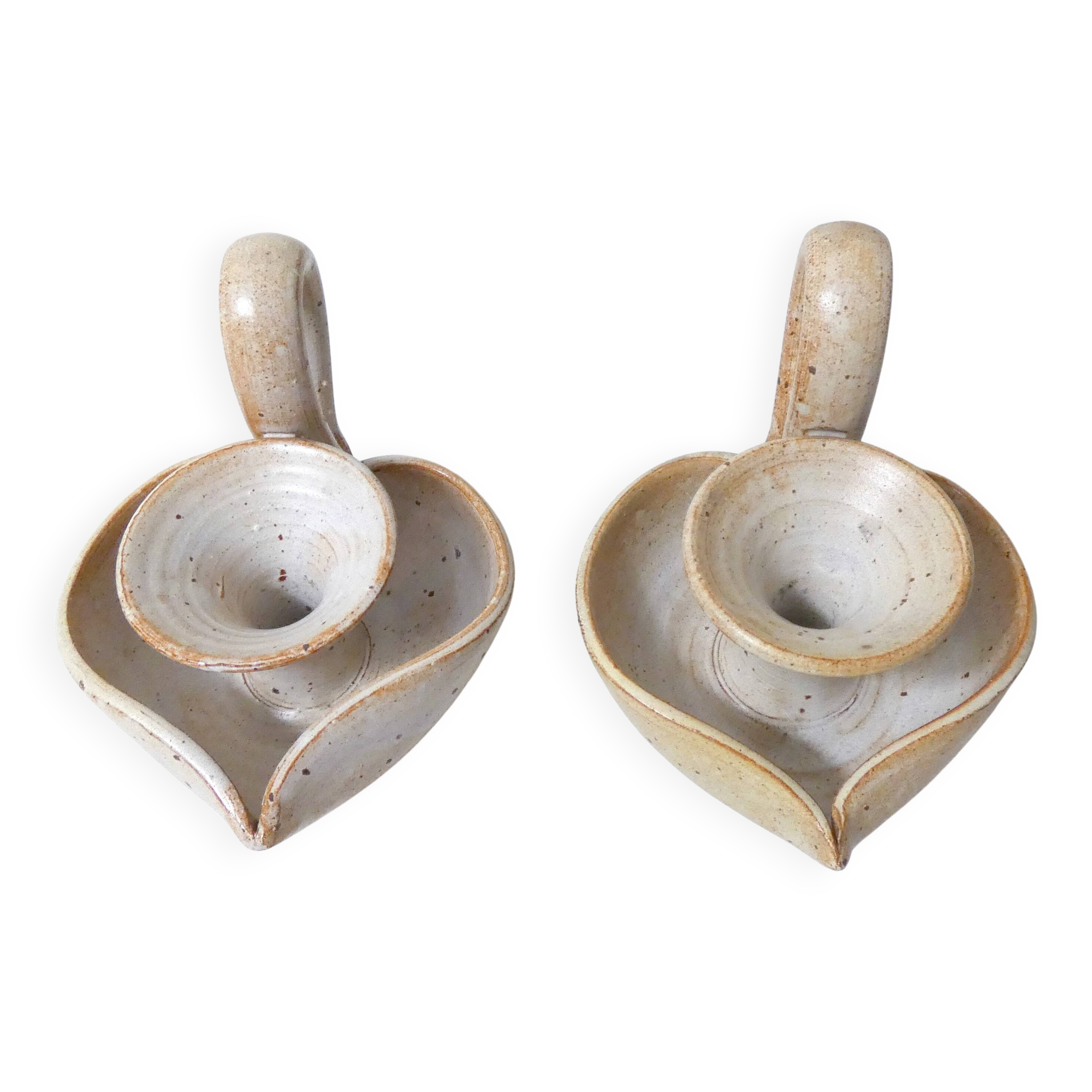 pair of vintage stoneware candlesticks