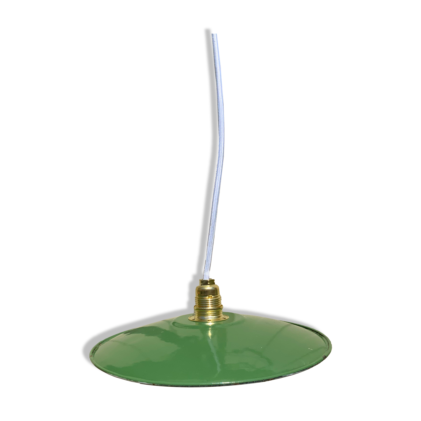 Suspension in green and white vintage enamelled sheet metal diameter 24 cm