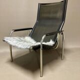 Black leather reclining relax armchair, 1960s design.