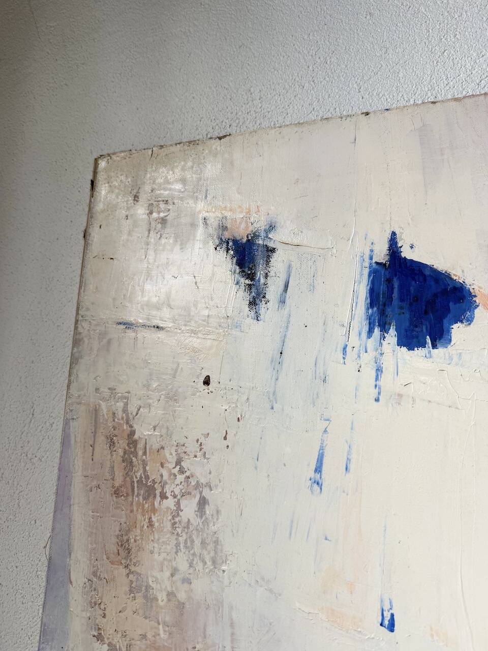 Toile abstraite blanche, peinture à l’huile XXème