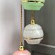 Suspension cascade three lights vintage globes in clichy glass pink white and green