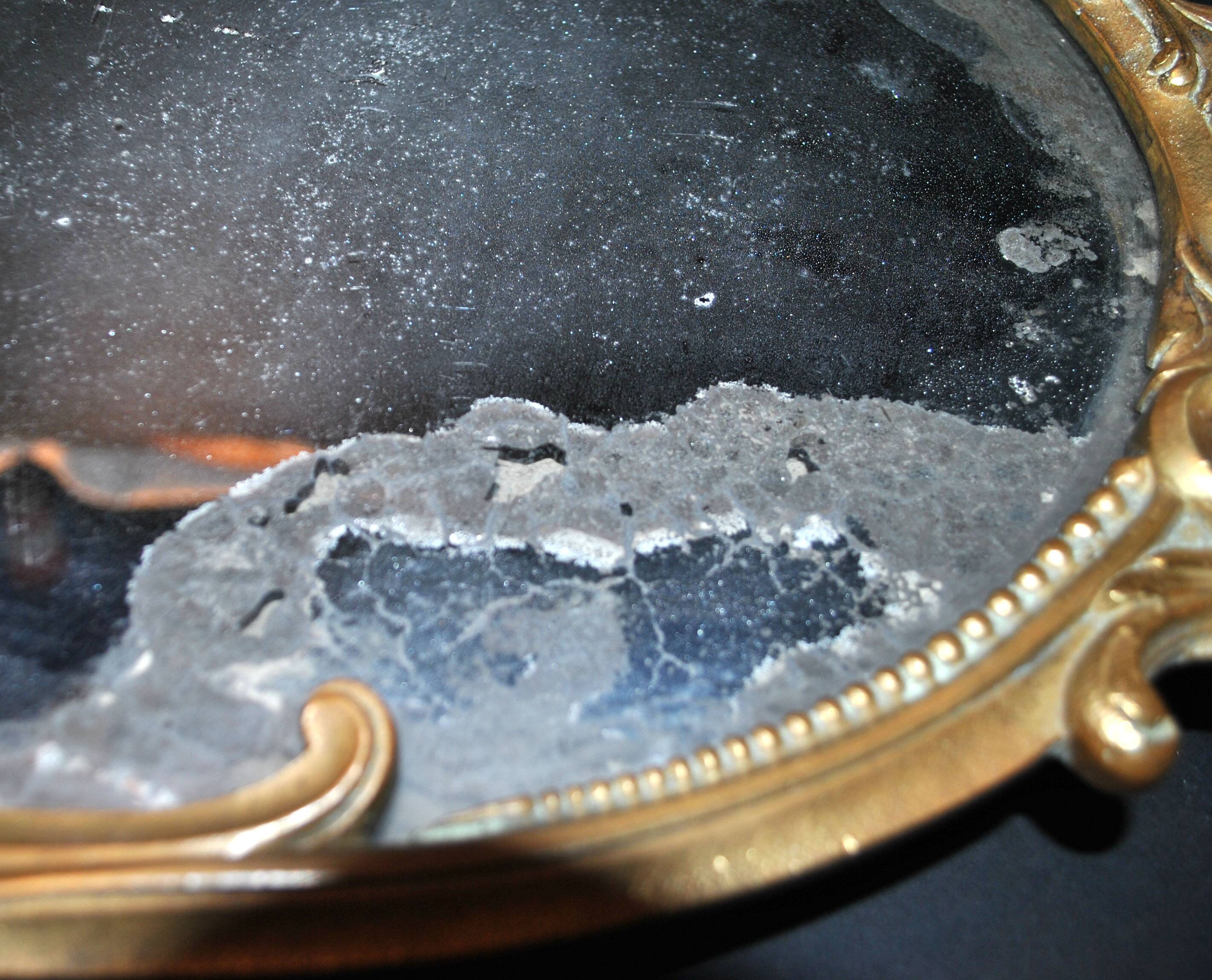 Antique mirror tray Centerpiece mainly in bronze and mercury glass