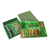 Vintage stainless steel and horn table service for 6 people, Germany 1950s.