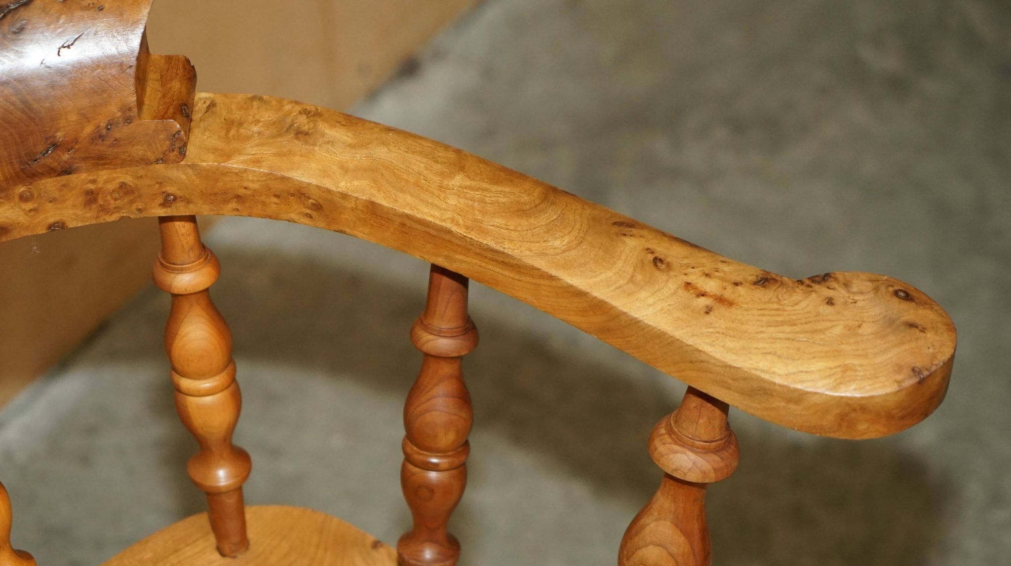 Burr yew wood swivel office chair - Windsor swivel