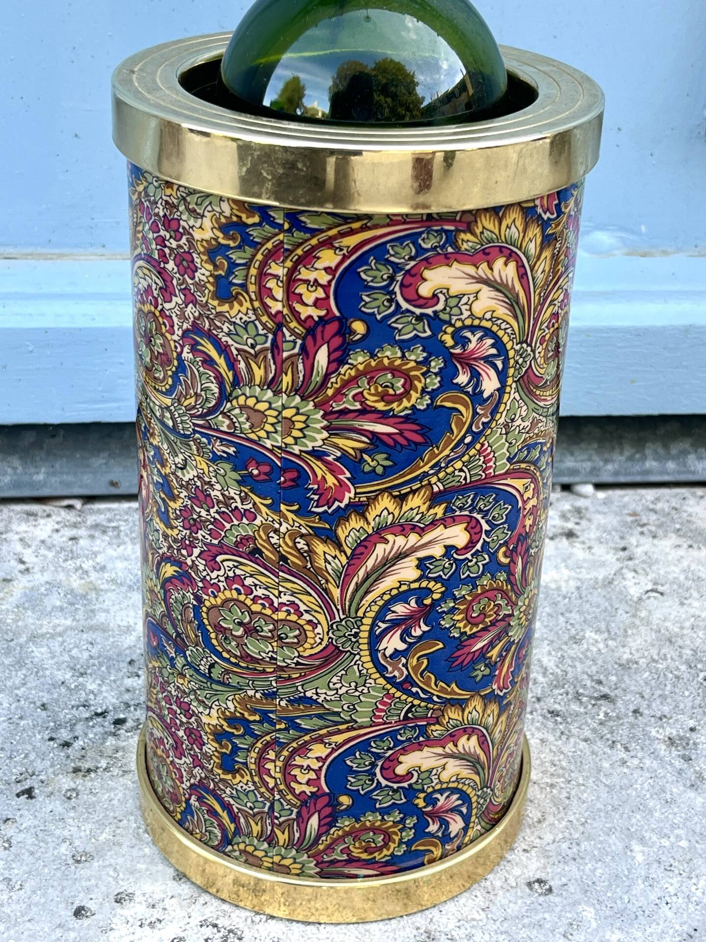 Wine Bottle Cooler Retro 1960s Paisley French Ice Bucket Gold Trim