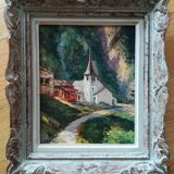 Oil on canvas landscape church of RU Rinaldi 20th century