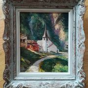 Oil on canvas landscape church of RU Rinaldi 20th century