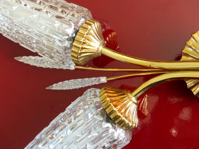 Large vintage brass and glass wall light 1950