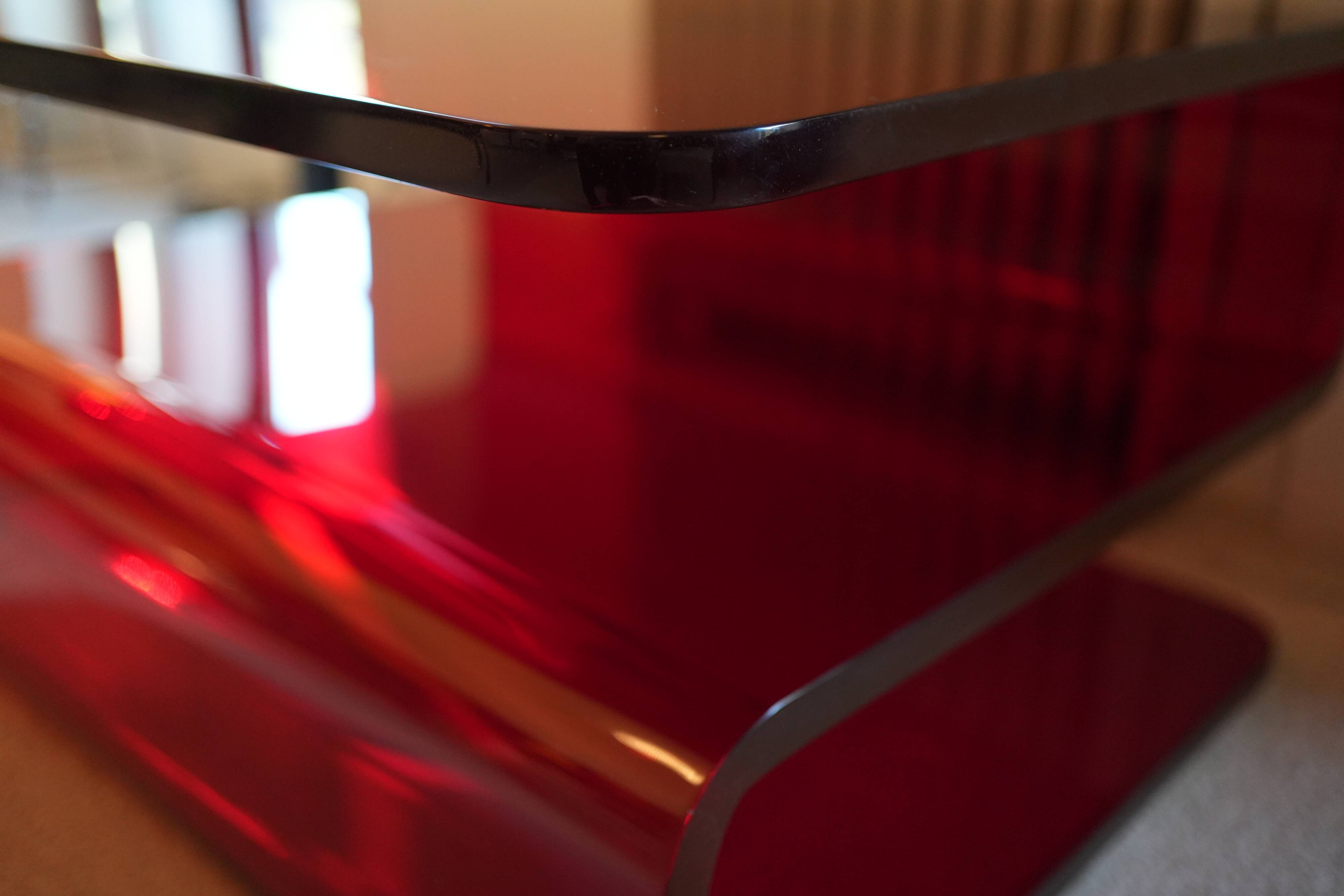 Red Plexiglass Coffee Table from the 1970s, French Design, Aesthetic