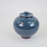 Small blue ceramic box with signed lid