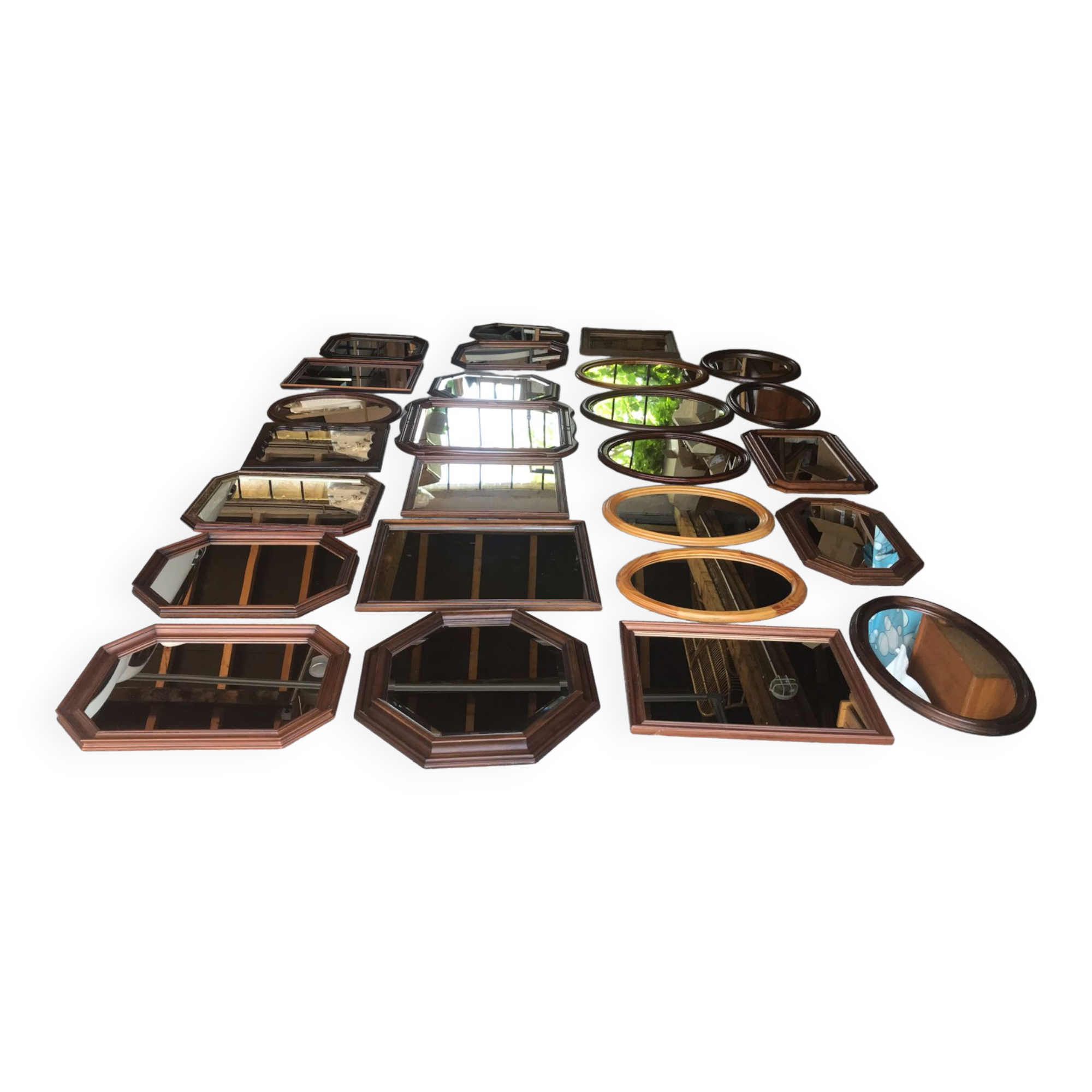 Set of 16 vintage wooden mirrors