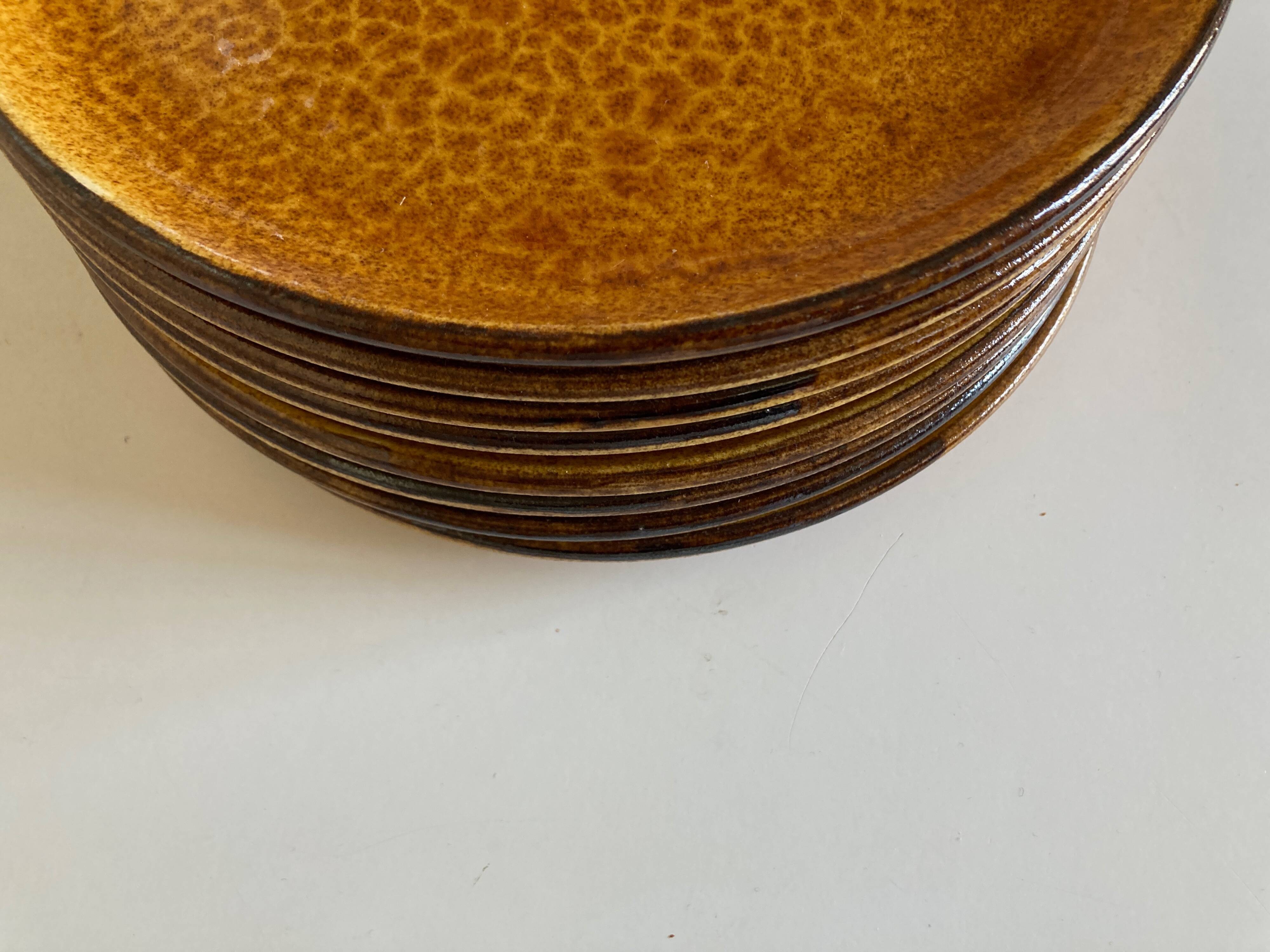 Set of 8 Dieulefit glazed earth plates workshop Mourre Milon 1970