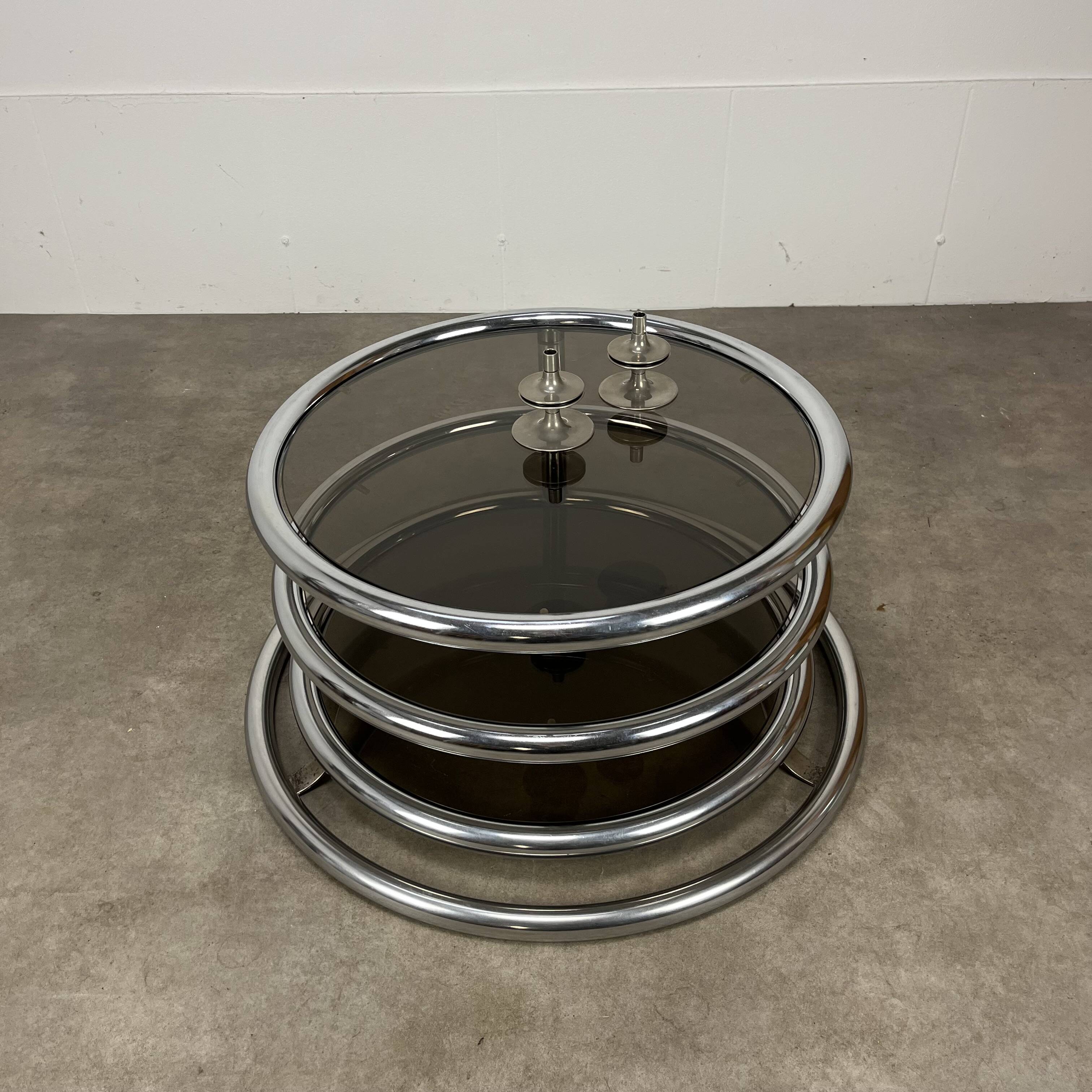 70s modular coffee table in chrome and glass by Artedis