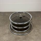 Table basse modulable années 70 chrome et verre par Artedis
