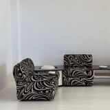 Modular 70s sofa, reupholstered, with integrated table modules, sculptural