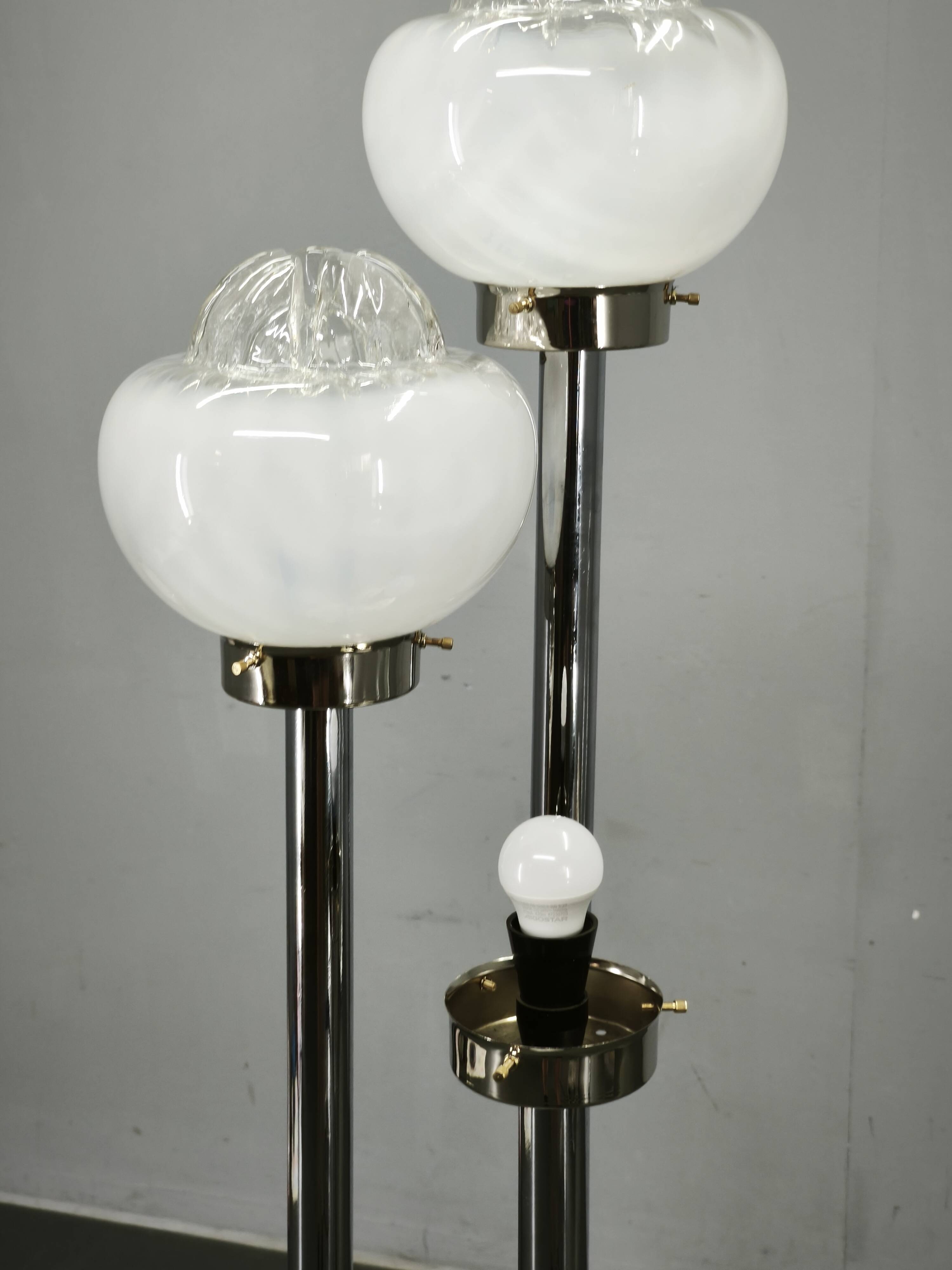 1970s Italian Murano Glass, Chrome and Marble Three-Light Floor Lamp