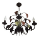 French Vintage 5 Light Brown & Green Tied Boquet Leaf Chandelier