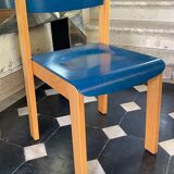 Series of 6 stackable vintage chairs, italian design, blue tinted beech, ca 1980