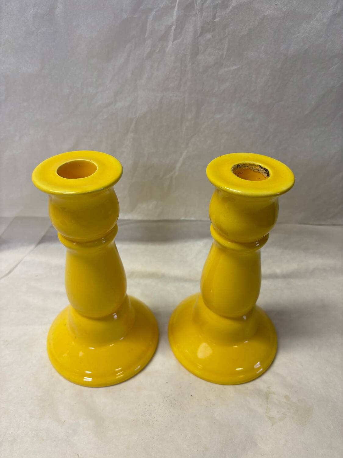 Set of 2 vintage yellow ceramic candle holders
